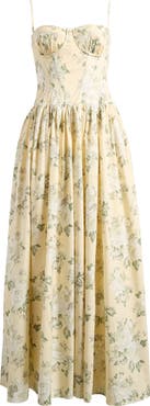 HOUSE OF CB Rona Lemon Floral Stretch Cotton Maxi Sundress