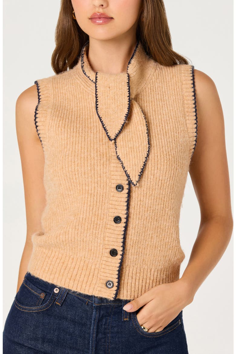 Auberthe Tie Neck Sweater Vest, Main, color, CAMEL