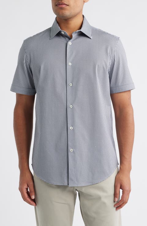 Miles OoohCotton® Microcheck Short Sleeve Button-Up Shirt