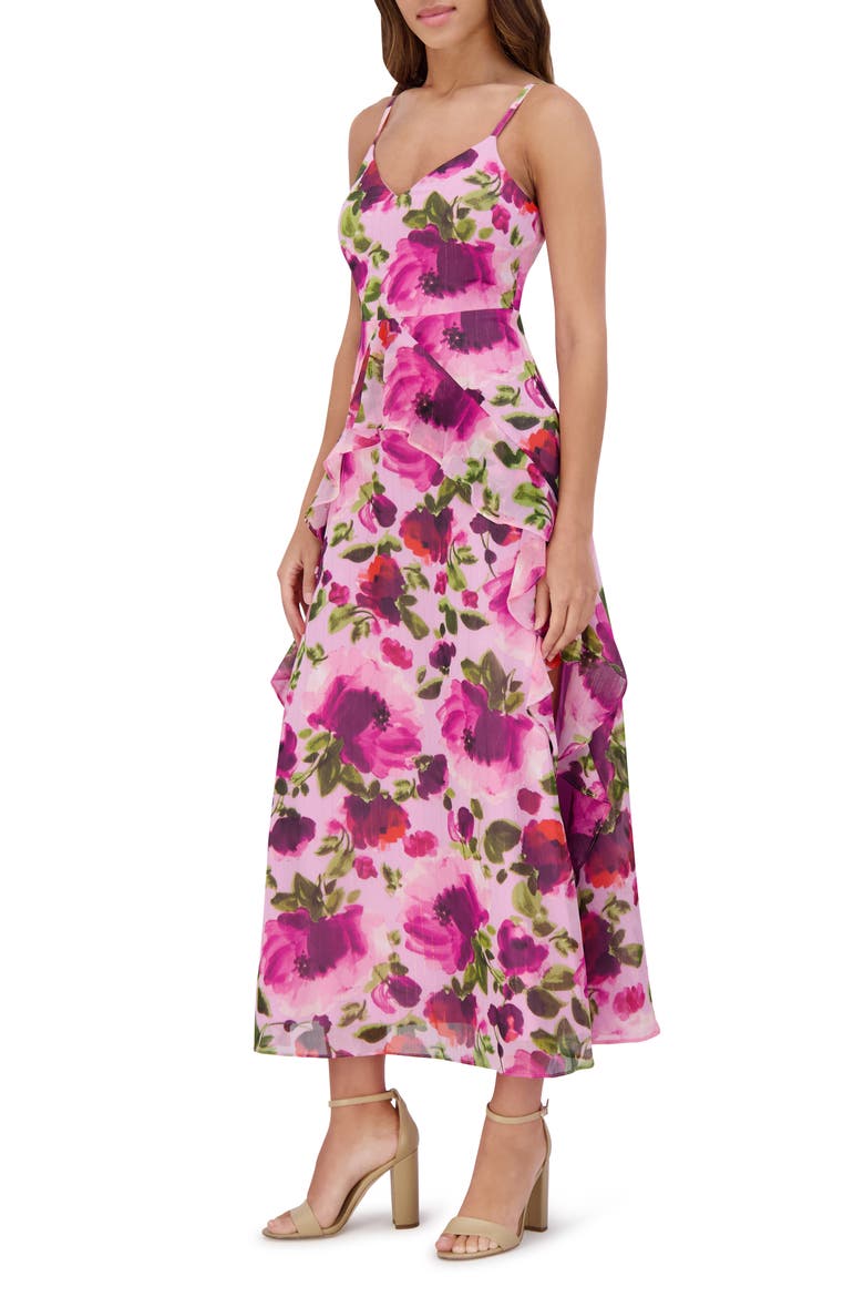 Printed Chiffon Midi Dress, Alternate, color, PINK MULTI