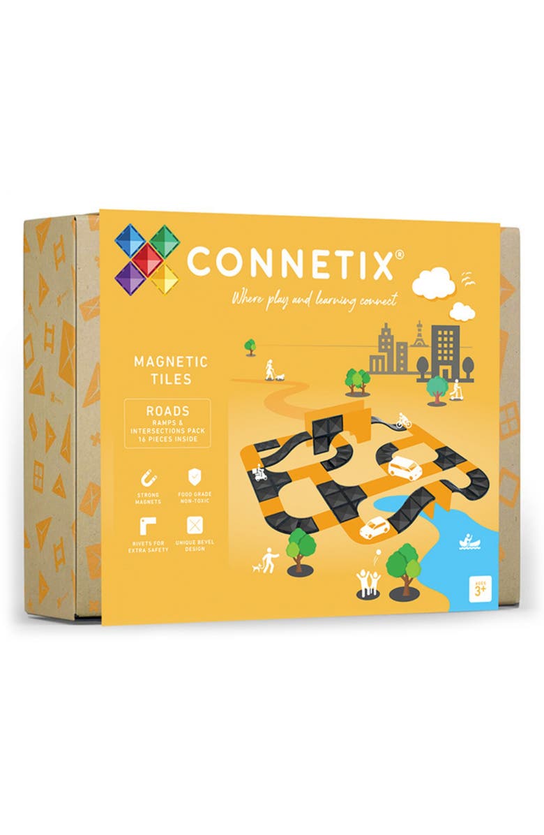 CONNETIX Kids' Roads Magnetic Tiles 16-Piece Ramps & Intersections Pack, Main, color, Black