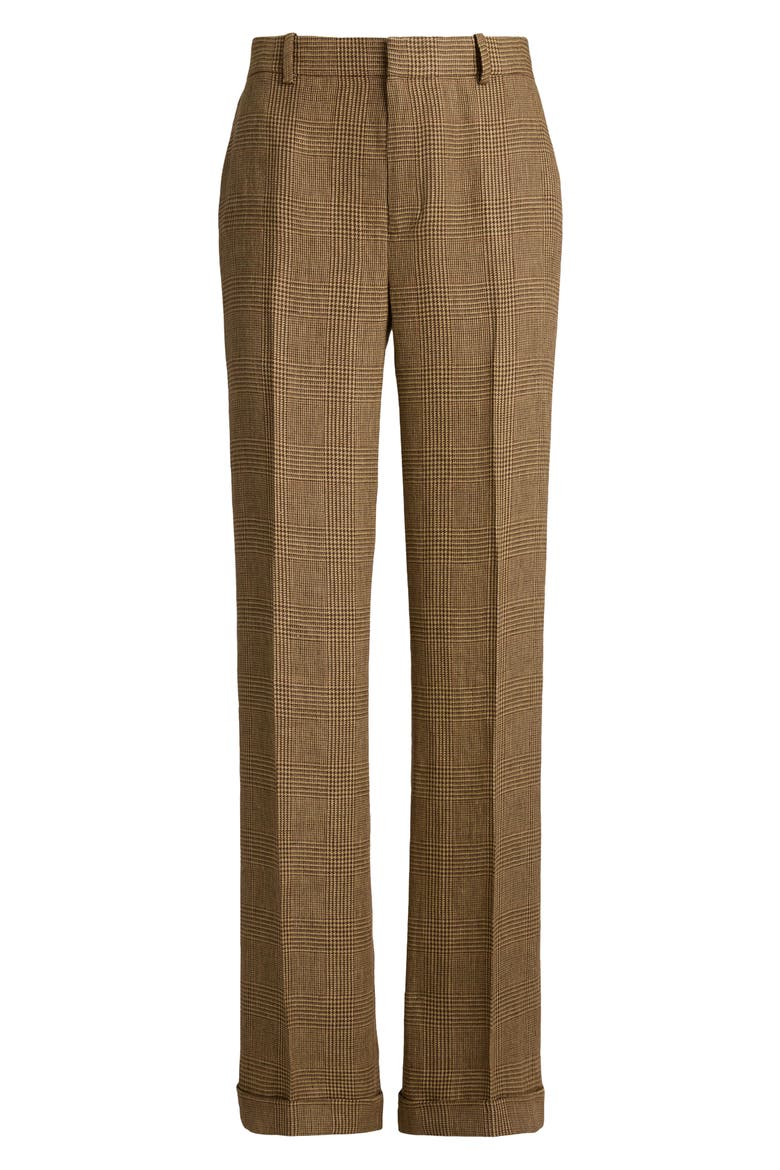 High Waist Glen Check Linen Pants, Alternate, color, BROWN/ TAN GLEN CHECK