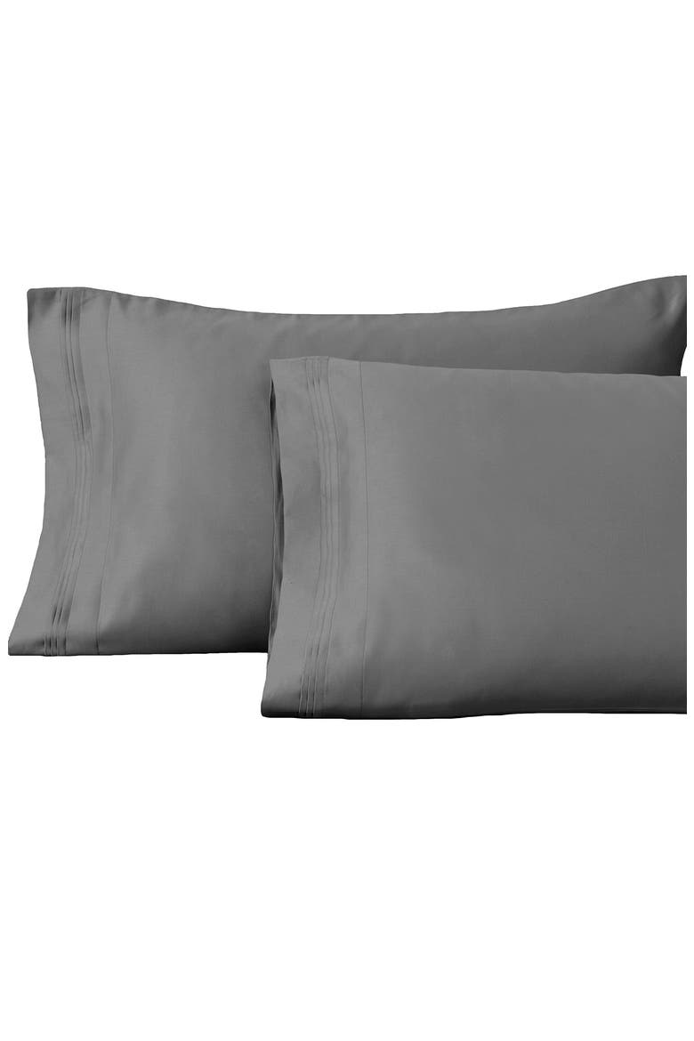 Solid Marrow Stitch 1,500 Thread Count Cotton Sateen Set of 2 Pillowcases, Main, color, GREY