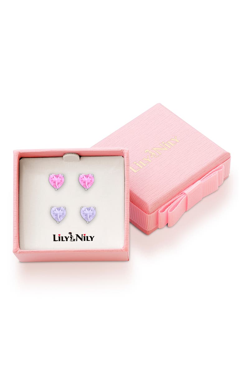 Kids' Cubic Zirconia Heart Stud Earrings, Alternate, color, PINK