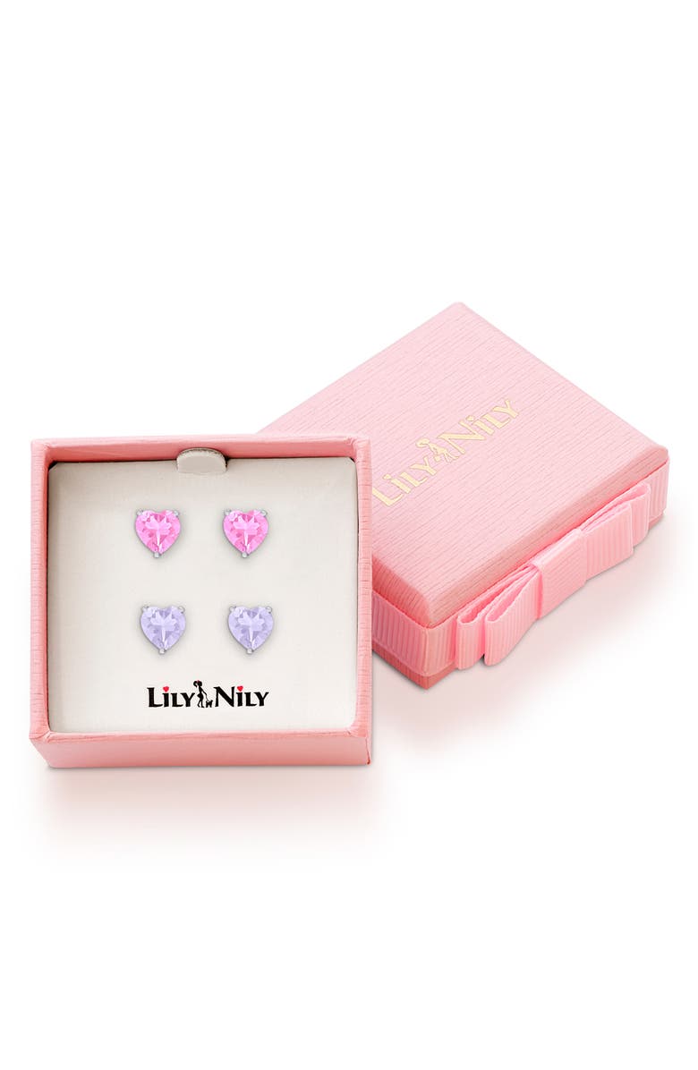 Lily Nily Kids' Cubic Zirconia Heart Stud Earrings, Alternate, color, Pink