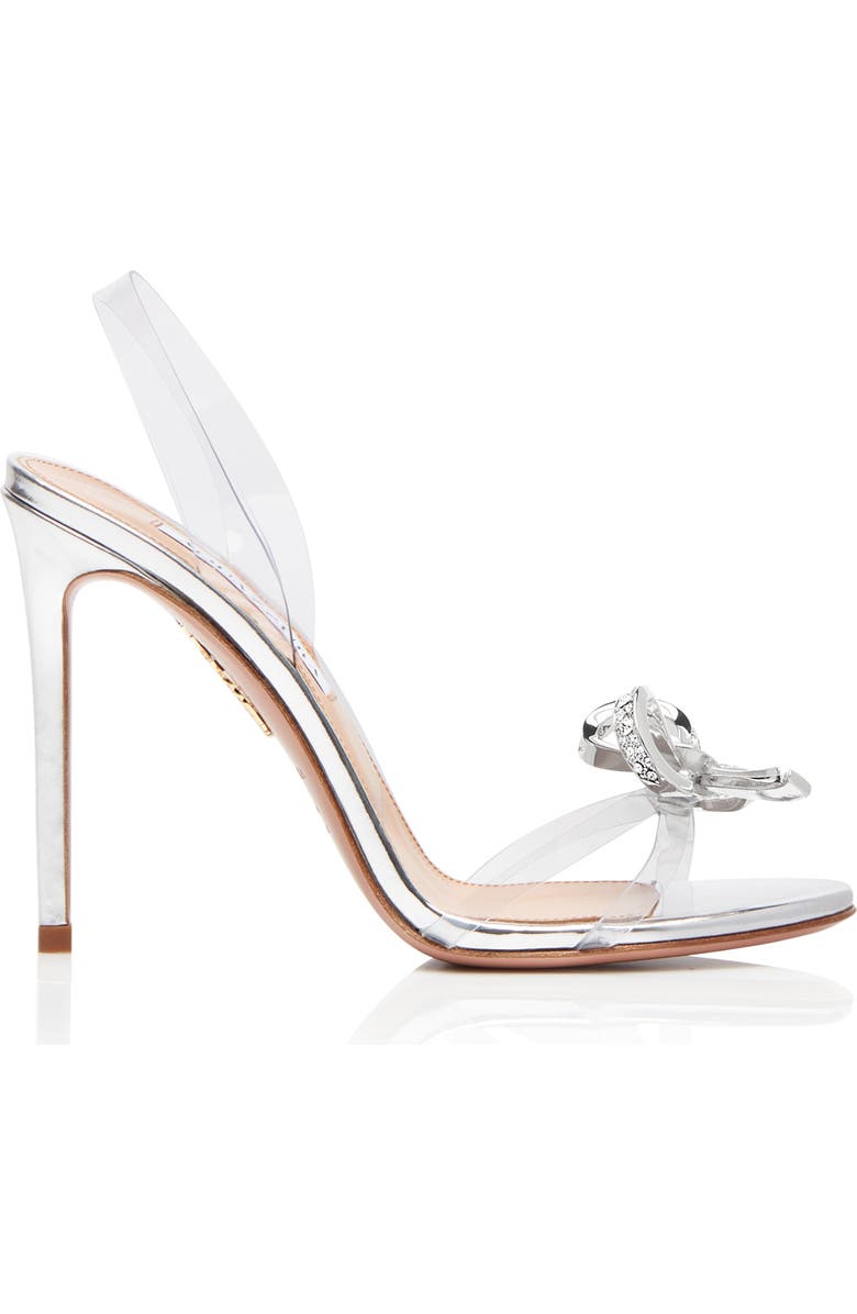 Aquazzura Babe Crystal Bow Transparent Slingback Sandal, Alternate, color,