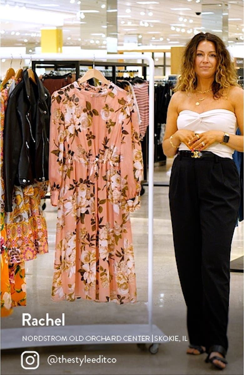 Floral Print Long Sleeve Blouson Midi Dress, sales video thumbnail
