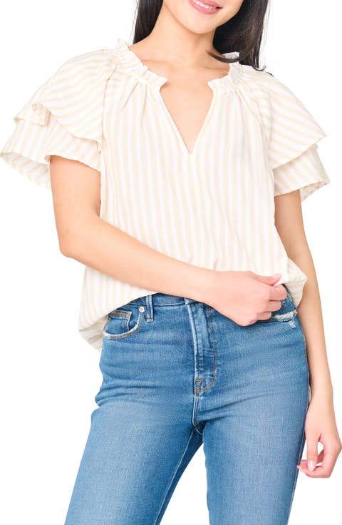 On the Daily Stripe Double Flutter Sleeve Top