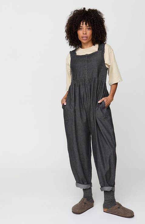 Organic Cotton Alice Denim Smocking Strap Jumpsuit