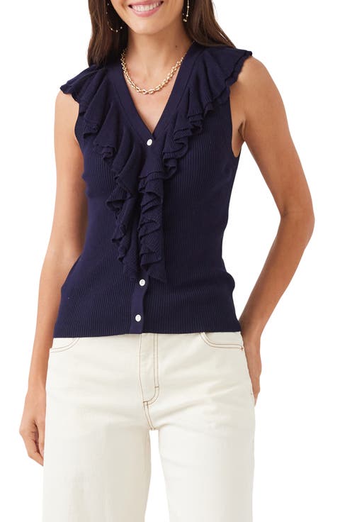 Ruffle Detail Rib Sleeveless Sweater
