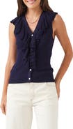 Karen Kane Ruffle Detail Rib Sleeveless Sweater