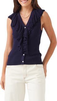 Karen Kane Ruffle Detail Rib Sleeveless Sweater