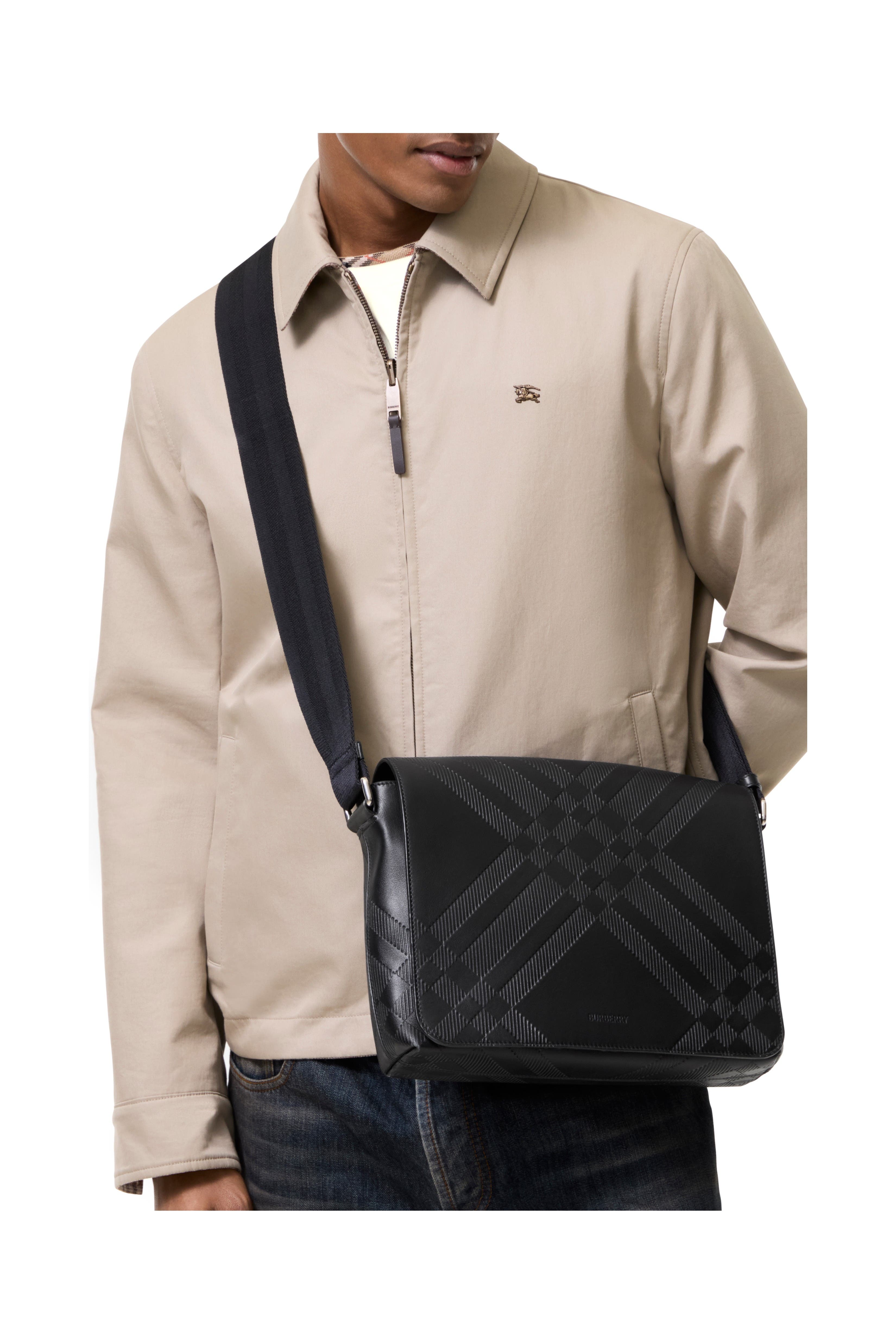Embossed Check Messenger Bag, Alternate, color, Black