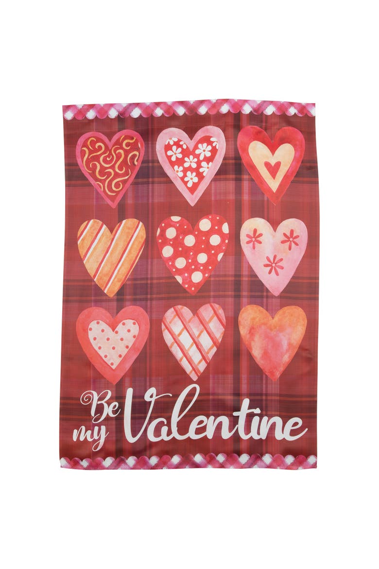 Be My Valentine Plaid and Heart Garden Flag 18" x 12.5", Main, color, Red