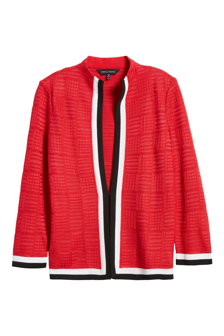 Contrast Trim Knit Jacket, Alternate, color, POPPY RED/ WHITE/ BLACK