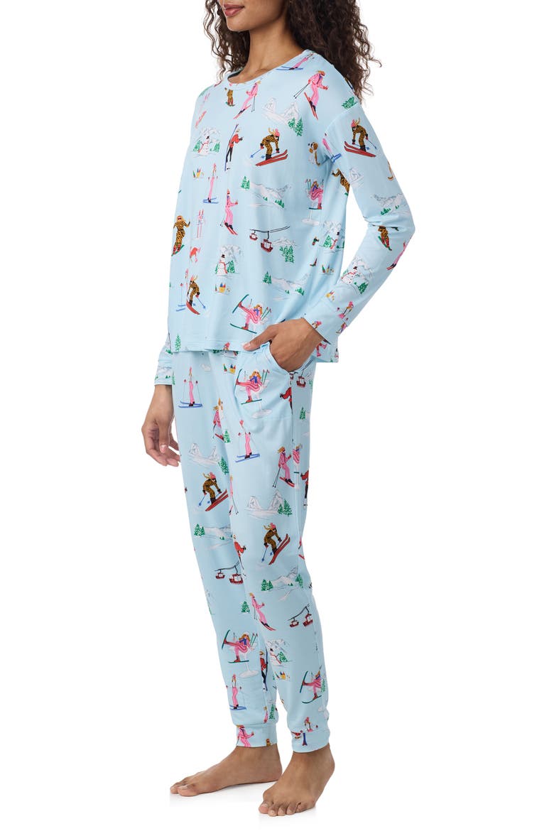 Print Long Sleeve Pajamas, Alternate, color, BLUE/ NOVEL