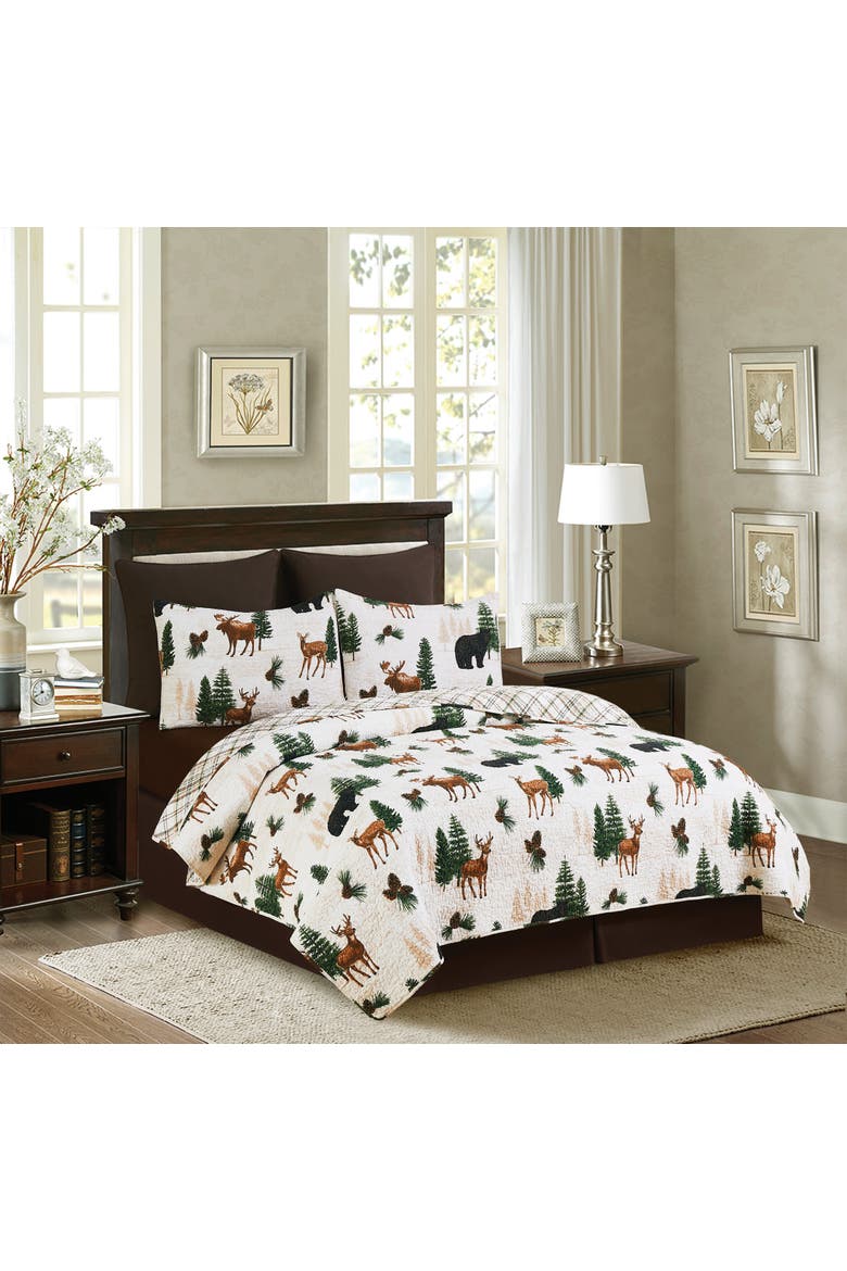 Crestwood Rustic Lodge Cotton Quilt Set  - Reversible and Machine Washable, Alternate, color, White