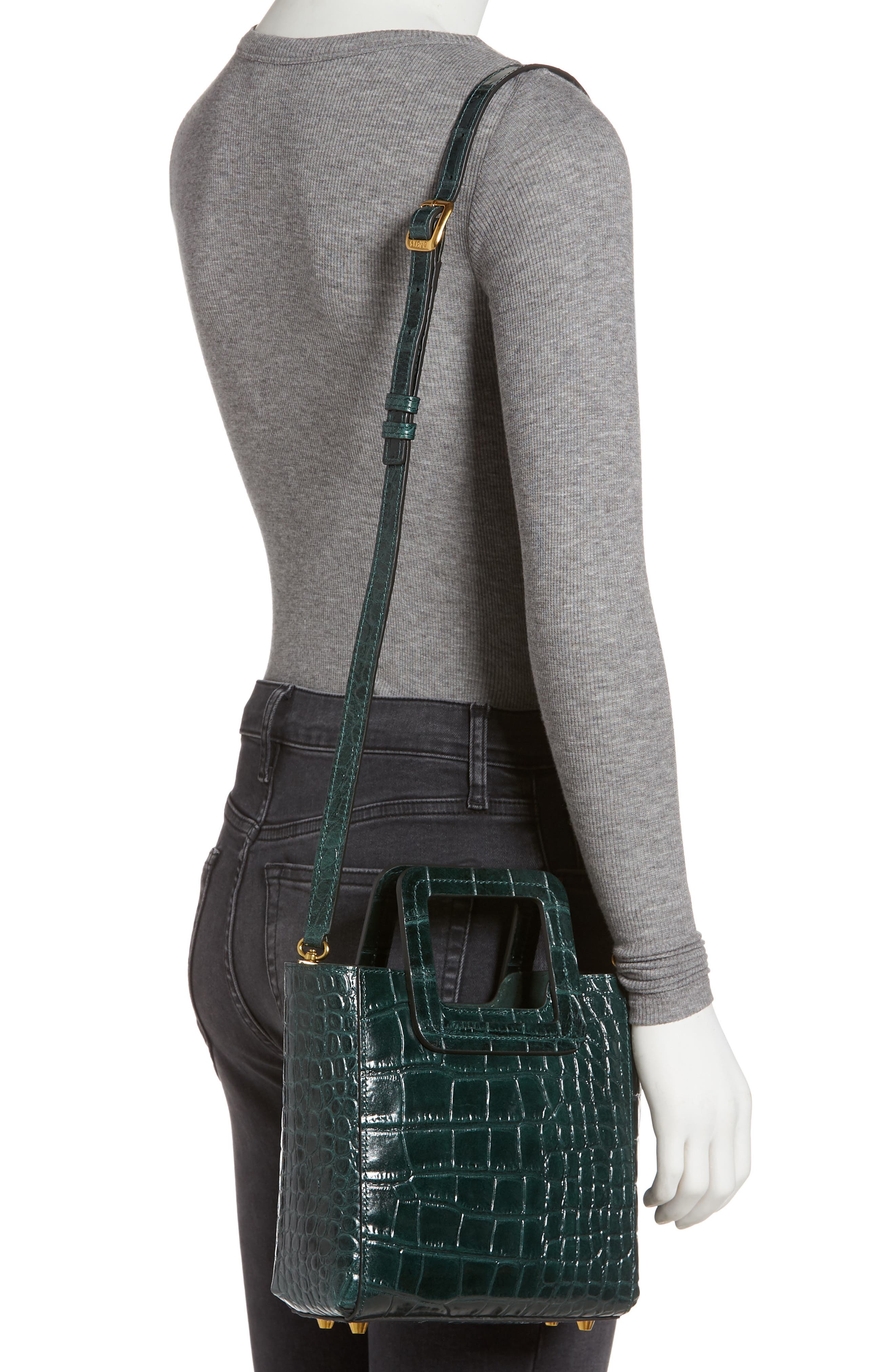 STAUD Mini Shirley Croc Embossed Leather Bag, Alternate, color, 