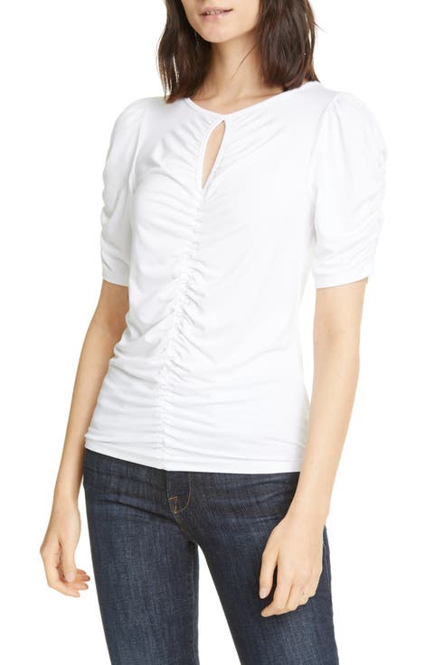 Shirred Keyhole Neck T-Shirt