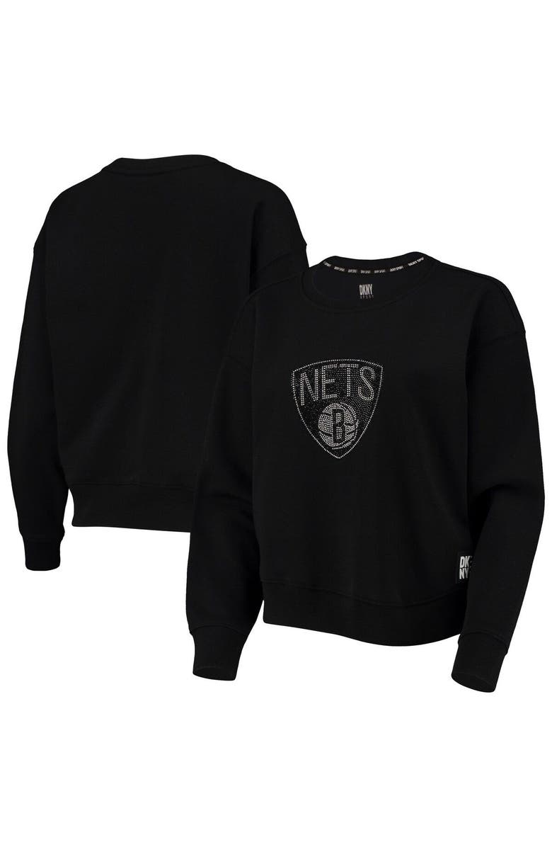 DKNY SPORT Women's DKNY Sport Black Brooklyn Nets Carrie Rhinestone Pullover Sweatshirt, Alternate, color, 