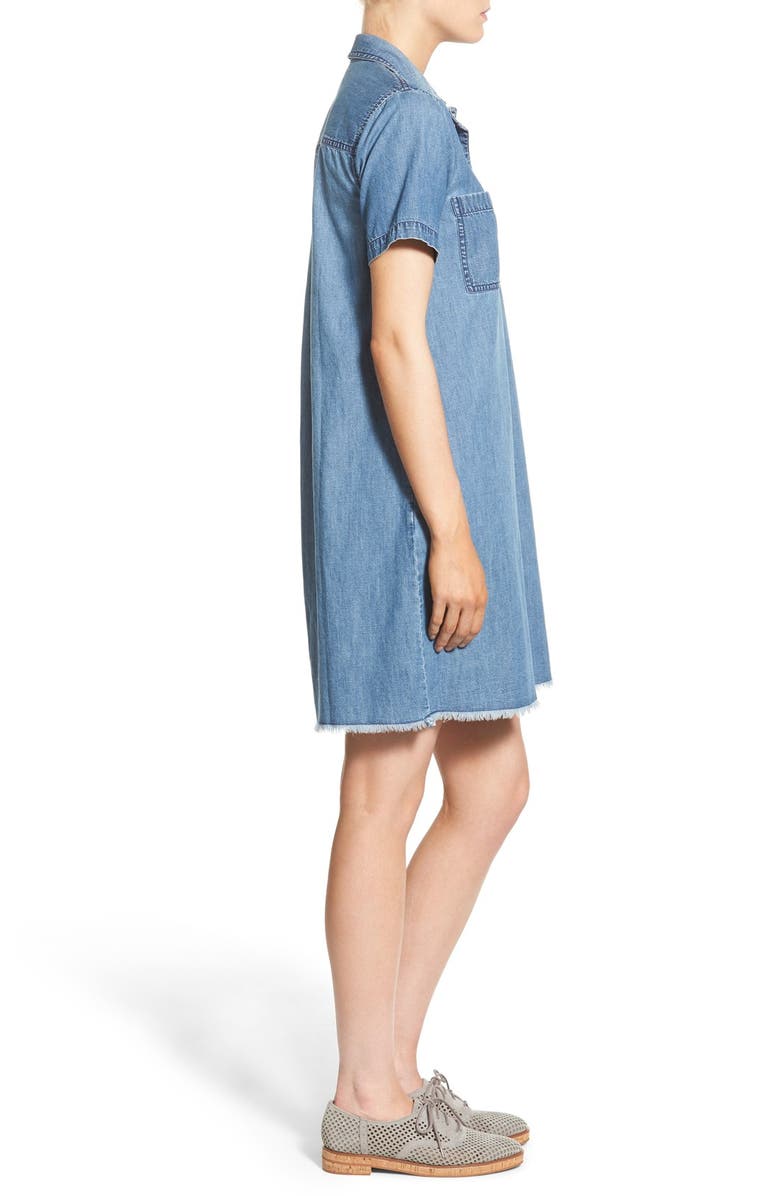 Madewell Frayed Hem Denim Shirtdress, Alternate, color, 