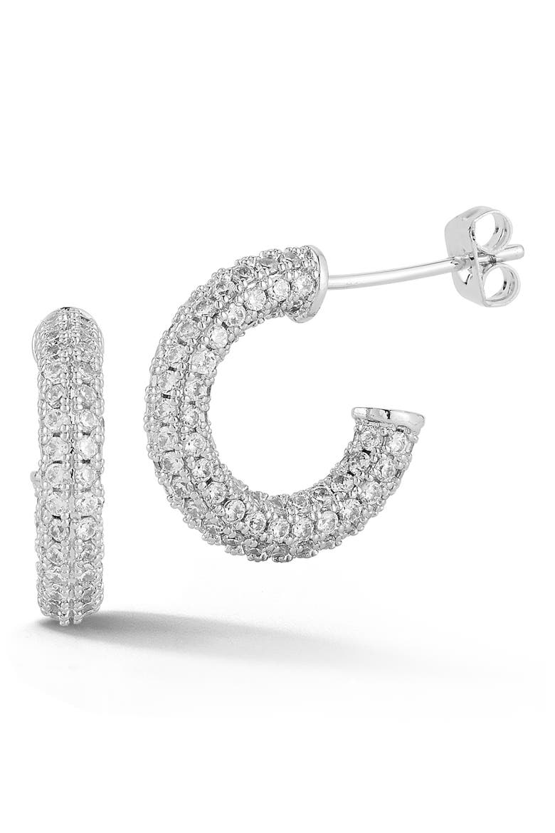 Cubic Zirconia Pav Hoop Earrings, Main, color, SILVER