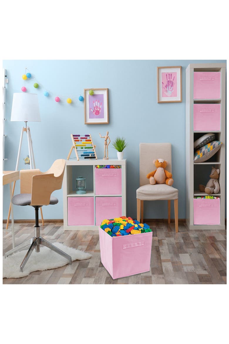 Foldable Storage Cube Basket Bin - Set of 6 - Pastel Pink, Alternate, color, PASTEL PINK