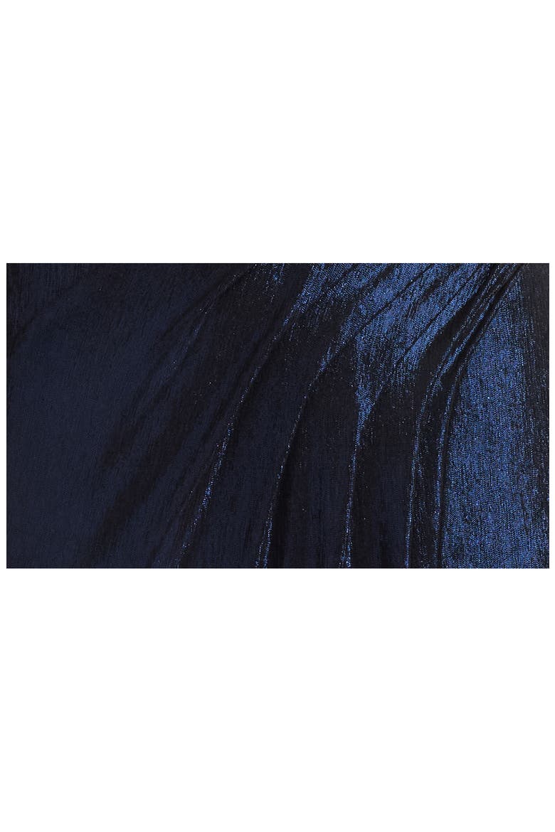 Metallic One-Shoulder Long Sleeve Gown, Alternate, color, ROYAL NAVY
