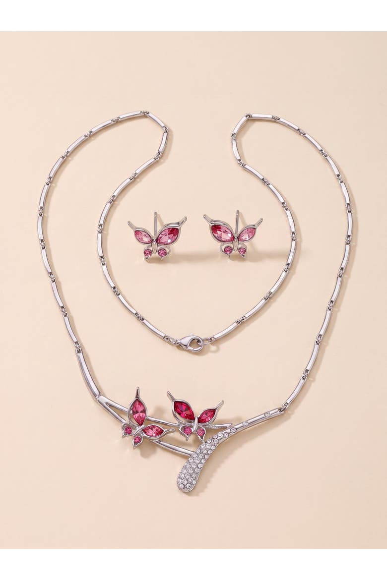 Butterfly Necklace and Earrings Set, Main, color, Pink
