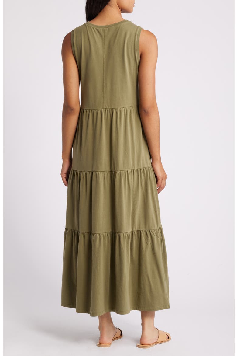 Sleeveless Tiered Organic Cotton Dress, Alternate, color, OLIVE BURNT
