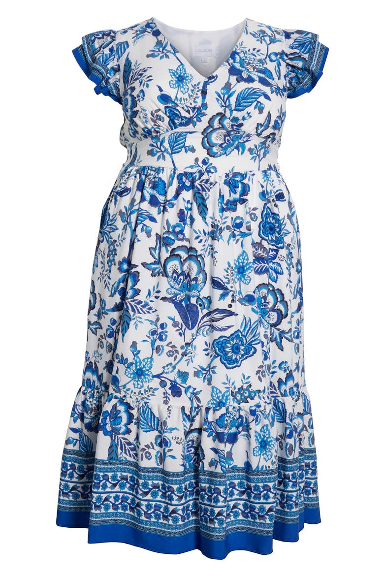 Salema Floral Print Midi Dress, Alternate, color, BLUE/ WHITE