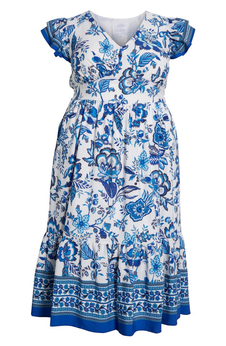 SUGARLIPS Salema Floral Print Midi Dress, Alternate, color, Blue/ White