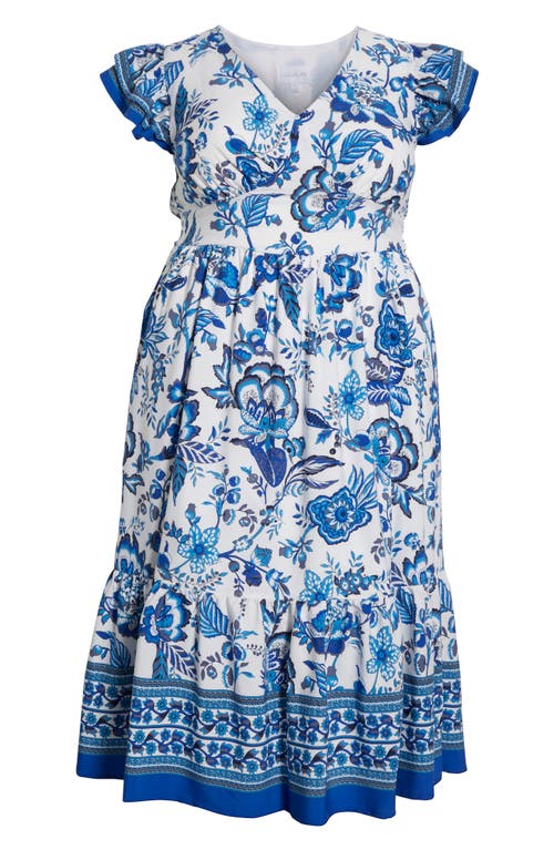 Sugarlips Salema Floral Print Midi Dress In Blue