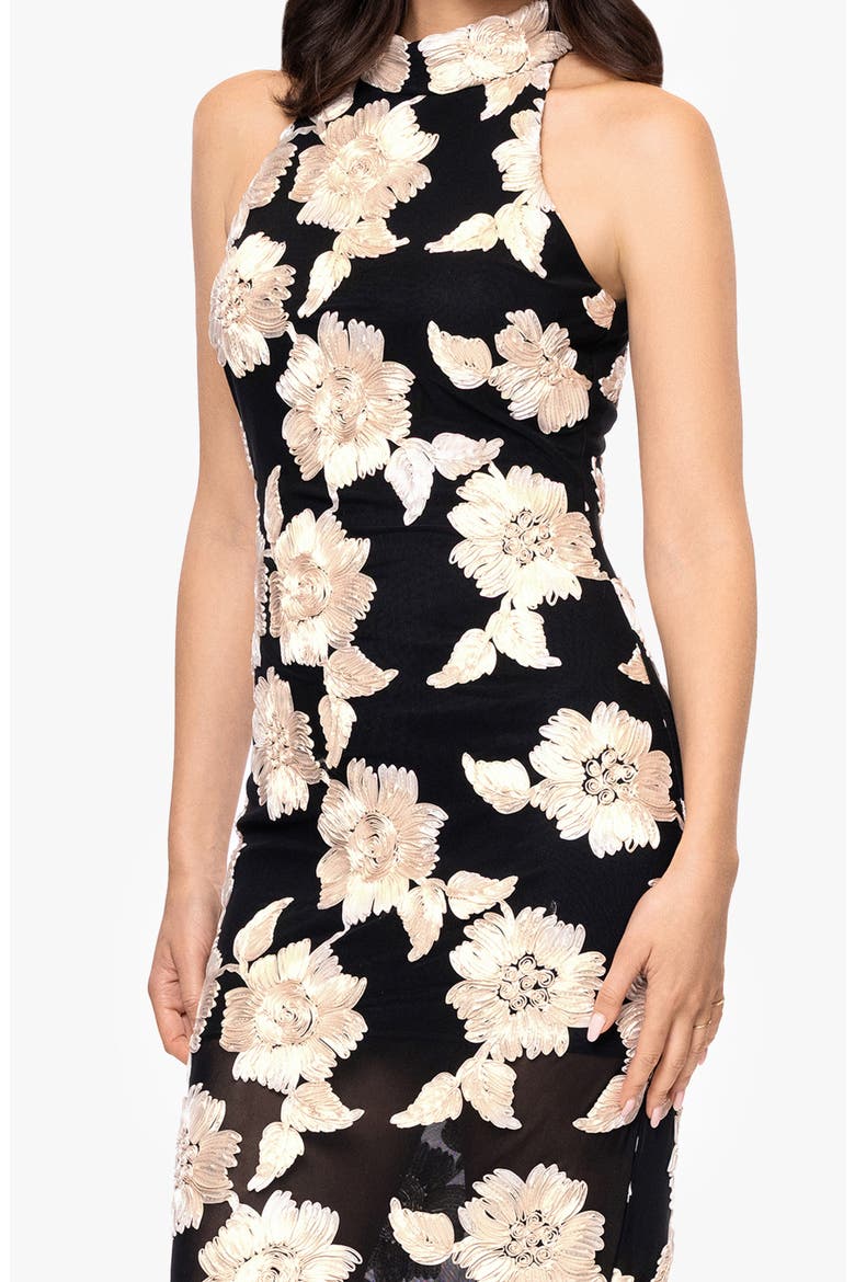 Floral Soutache Sheath Gown, Alternate, color, BLACK/ CHAMPAGNE