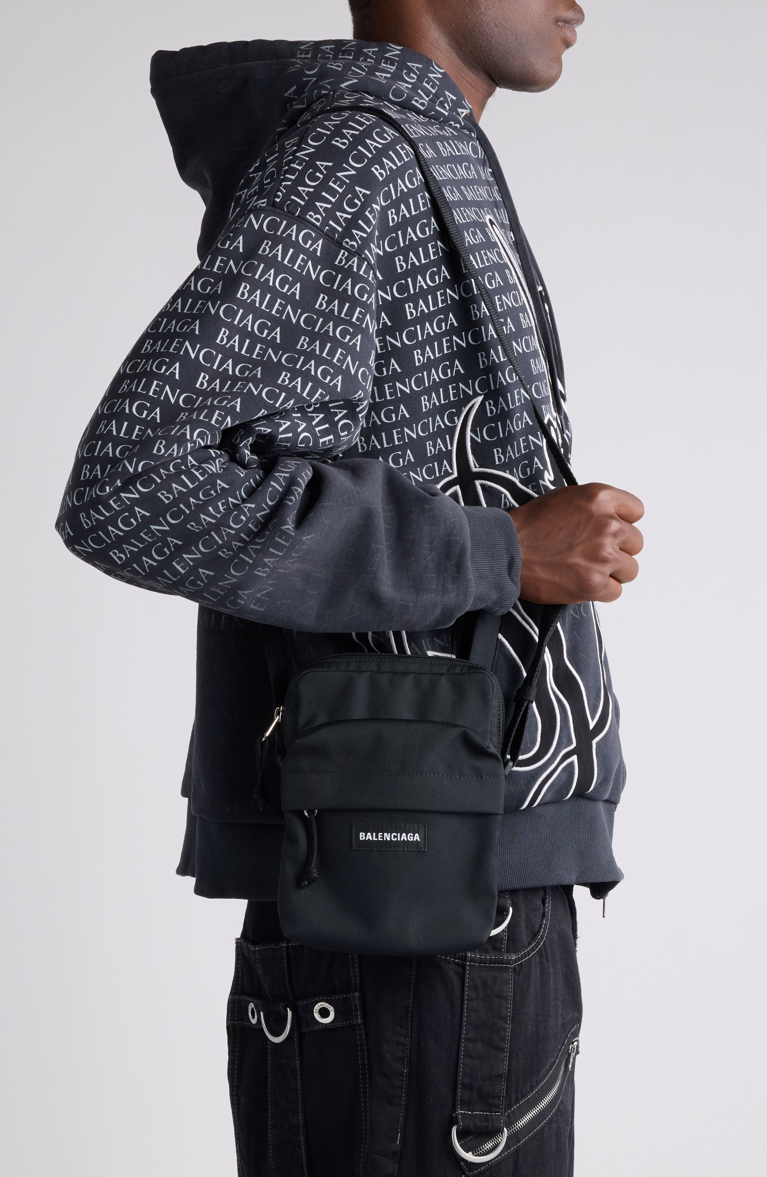 Balenciaga Explorer Canvas Crossbody Pouch, Alternate, color, 1000 Black