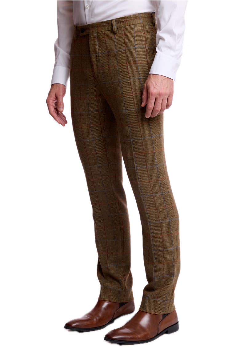 Slim Downing Herringbone Windowpane Pants, Alternate, color, ARMY HERRINGBONE WINDOWPANE