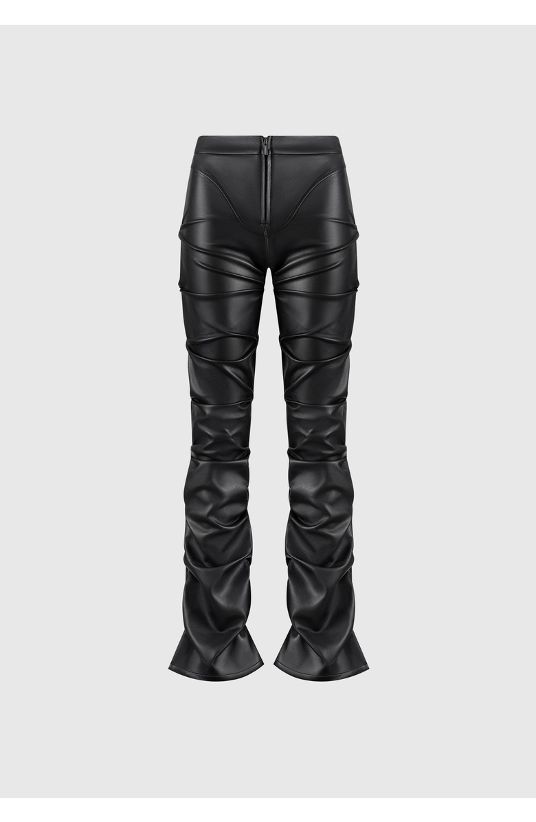 Manière De Voir Caroline Tacked Leather Flared Trousers, Alternate, color, Black