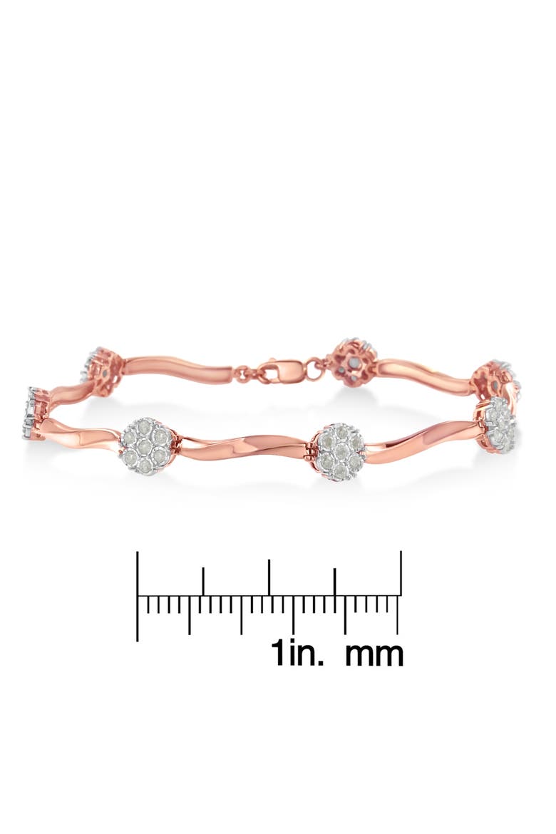 . 10k Rose Gold Over Silver 1.0 cttw Diamond Floral Link Bracelet, Alternate, color, Pink
