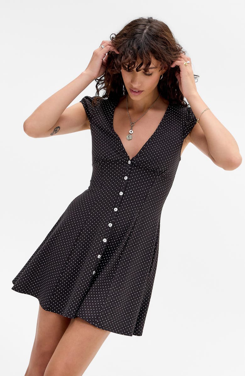 BDG Urban Outfitters Kiki Polka Dot Fit & Flare Dress, Alternate, color, Black Polka