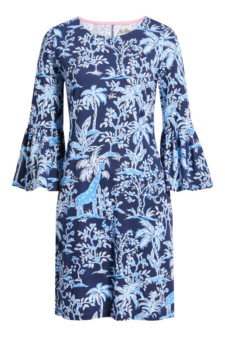 Rozaline Palm Print Supima® Cotton Jersey Dress, Alternate, color, LOW TIDE NAVY TALL TALES