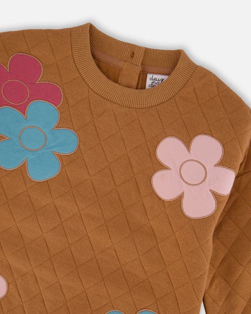 Deux Par Deux Quilted Tunic With Flowers In Brown