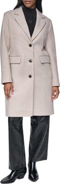 DKNY Single Breasted Wool Blend Coat