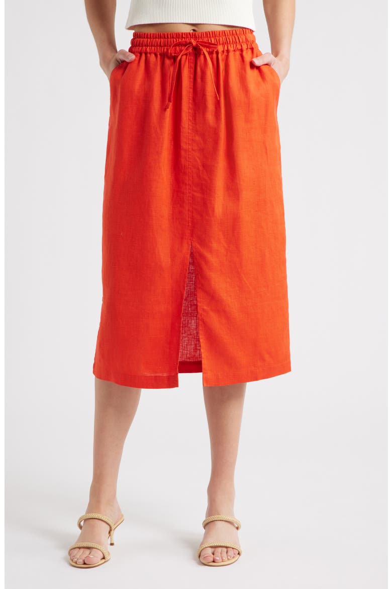 Maisie Linen Midi Skirt, Main, color, AURORA RED
