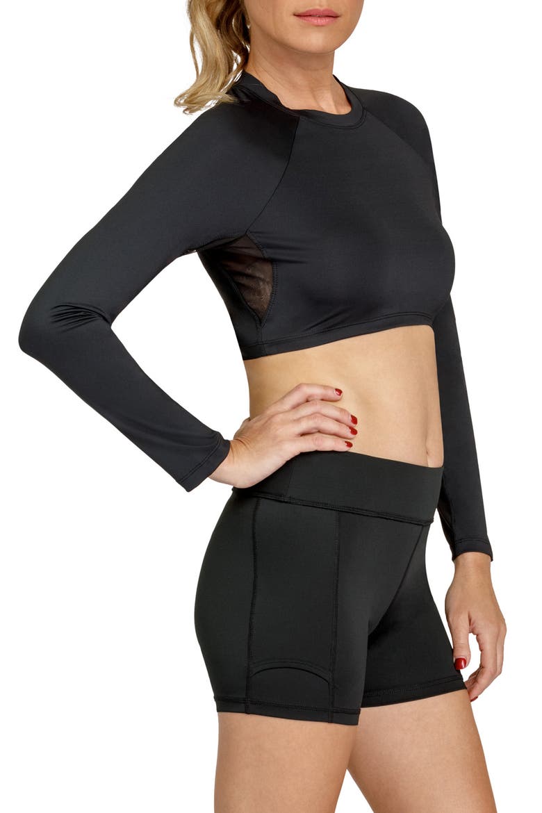 Sasha Long Sleeve Crop Tennis Top, Alternate, color, ONYX