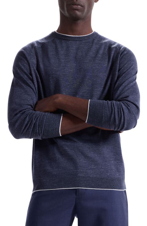 Tipped Merino Wool, Silk & Linen Crewneck Sweater