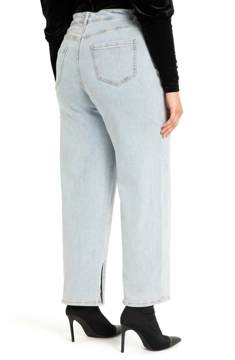 ELOQUII High Waist Slit Hem Straight Leg Jeans, Alternate, color, Light Wash