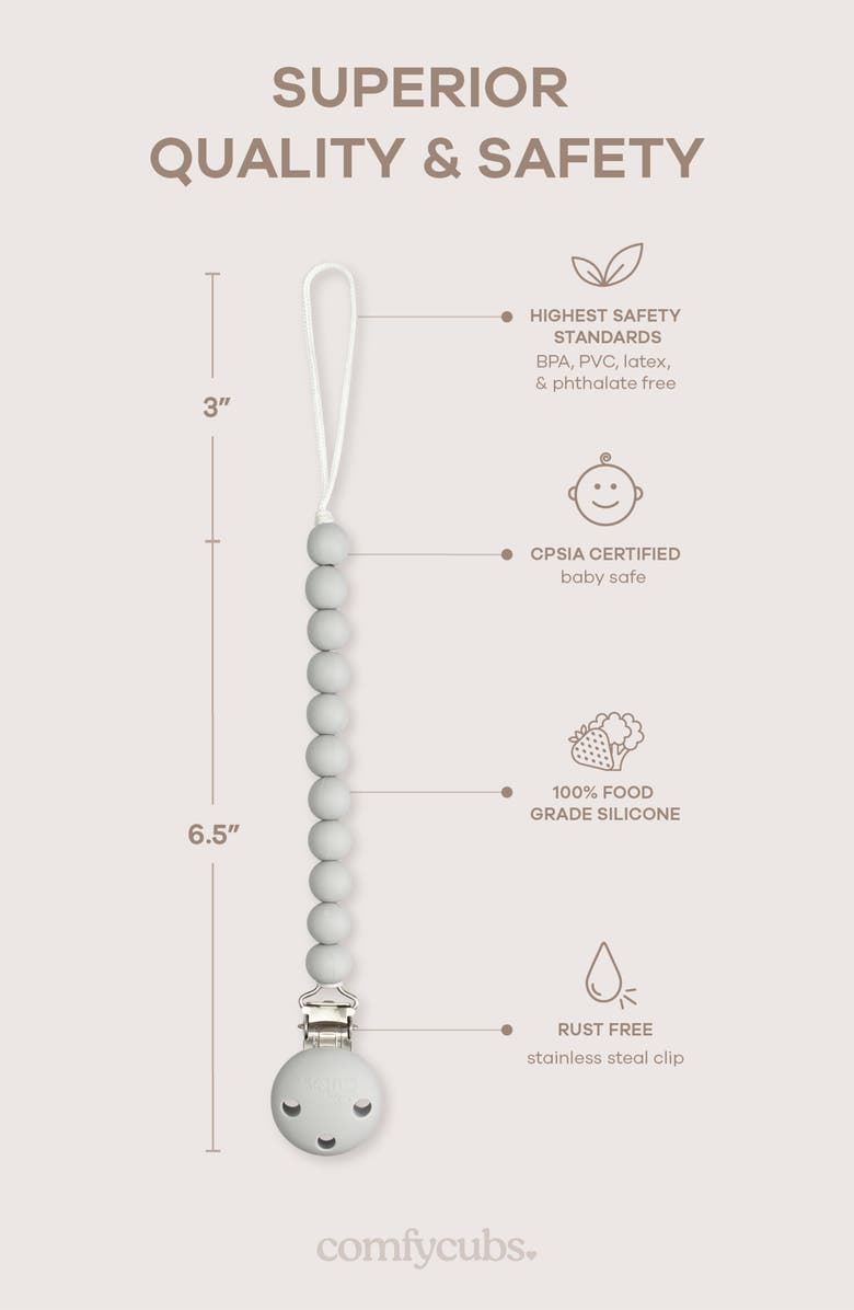 Comfy Cubs Pacifier Clips, 2 Pack, Alternate, color, Grey