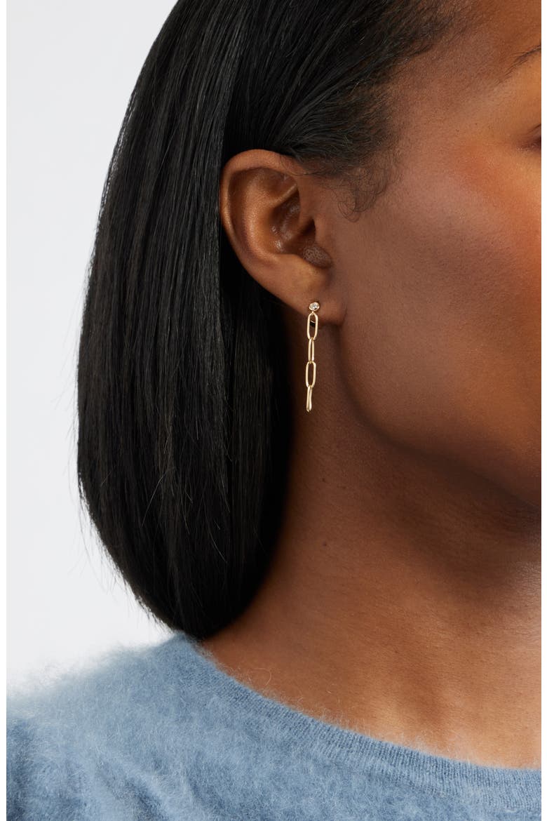 Cubic Zirconia Post Paper Clip Drop Earrings, Alternate, color, CLEAR- GOLD