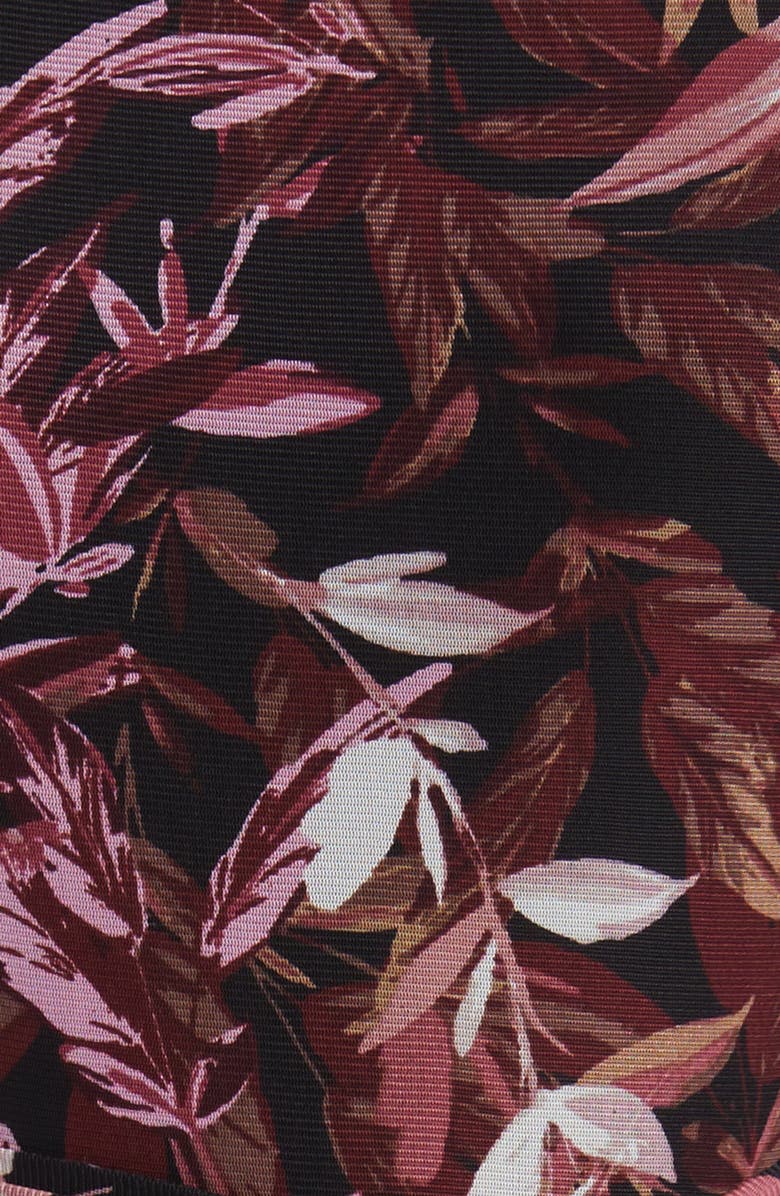 Anne Klein Leaf Print Long Sleeve Mesh Midi Dress, Alternate, color, 