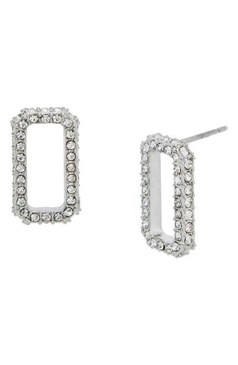 Pavé Crystal Geometric Link Stud Earrings